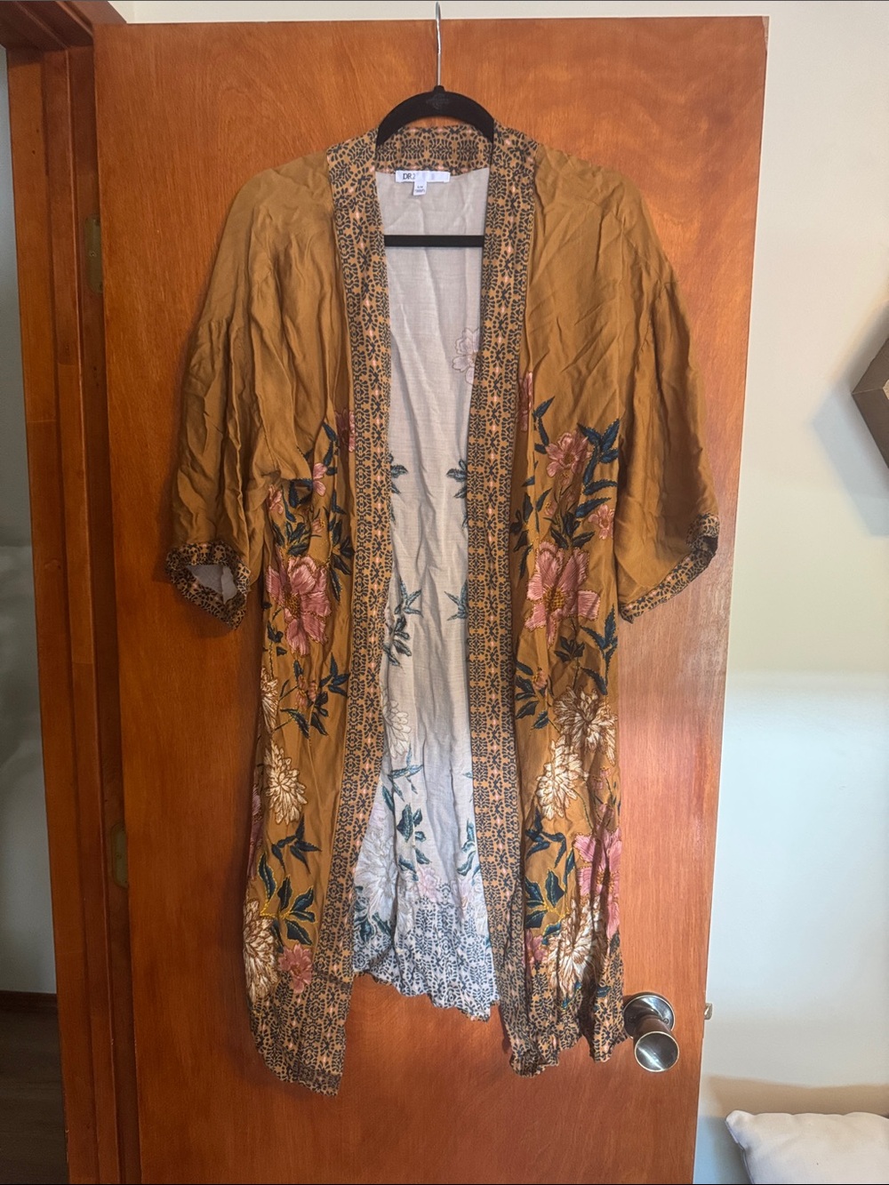 DR2 Mustard Floral Embroidered Kimono